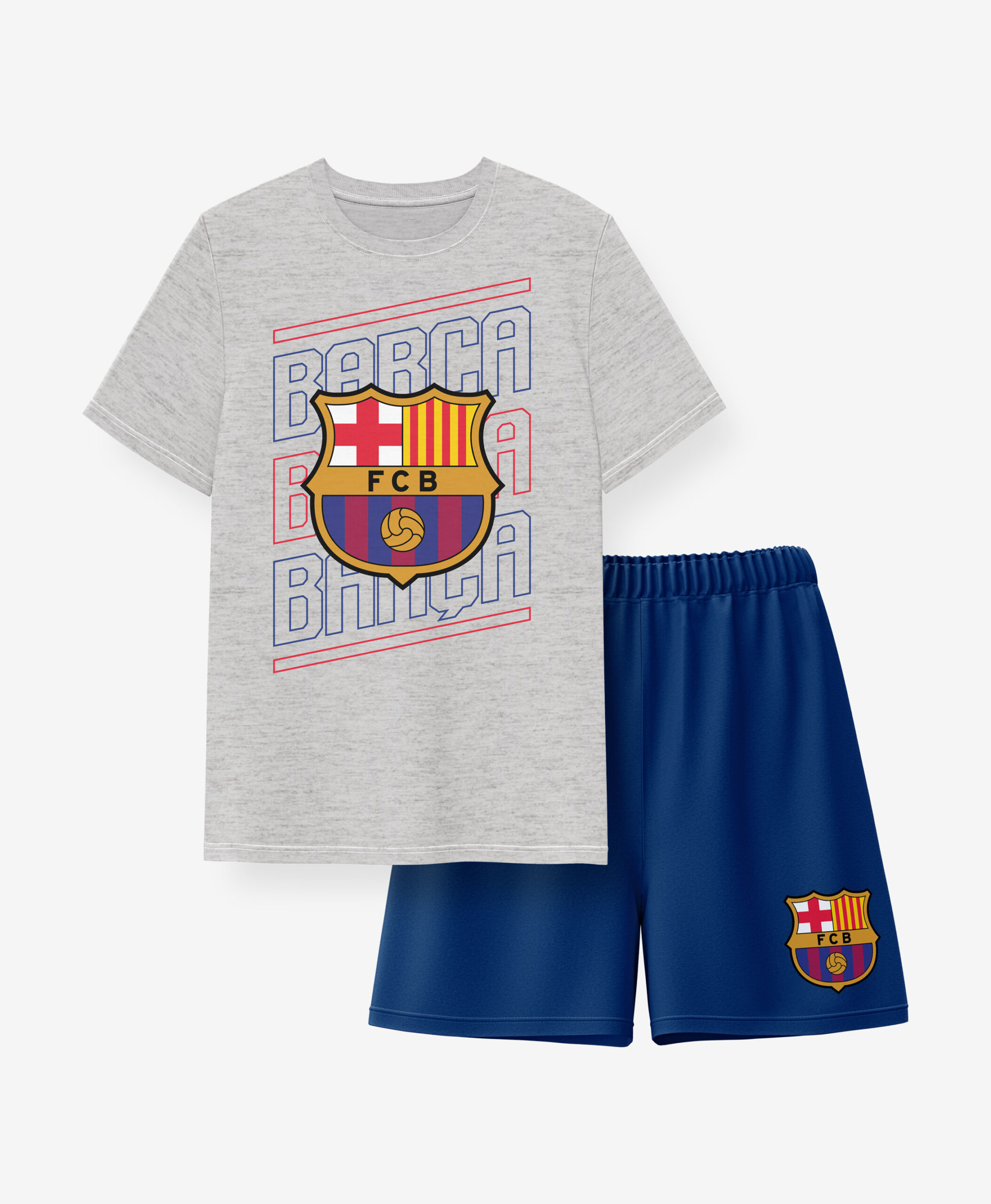 Pigiama FC Barcelona Ufficiale Per Ragazzi - Set Maniche Corte Con Stemma | 100% Cotone E Poliestere - Foto 3